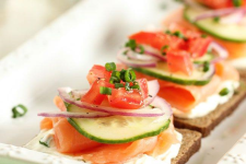 Bread with grilled vegetable, cheese and smoke sal